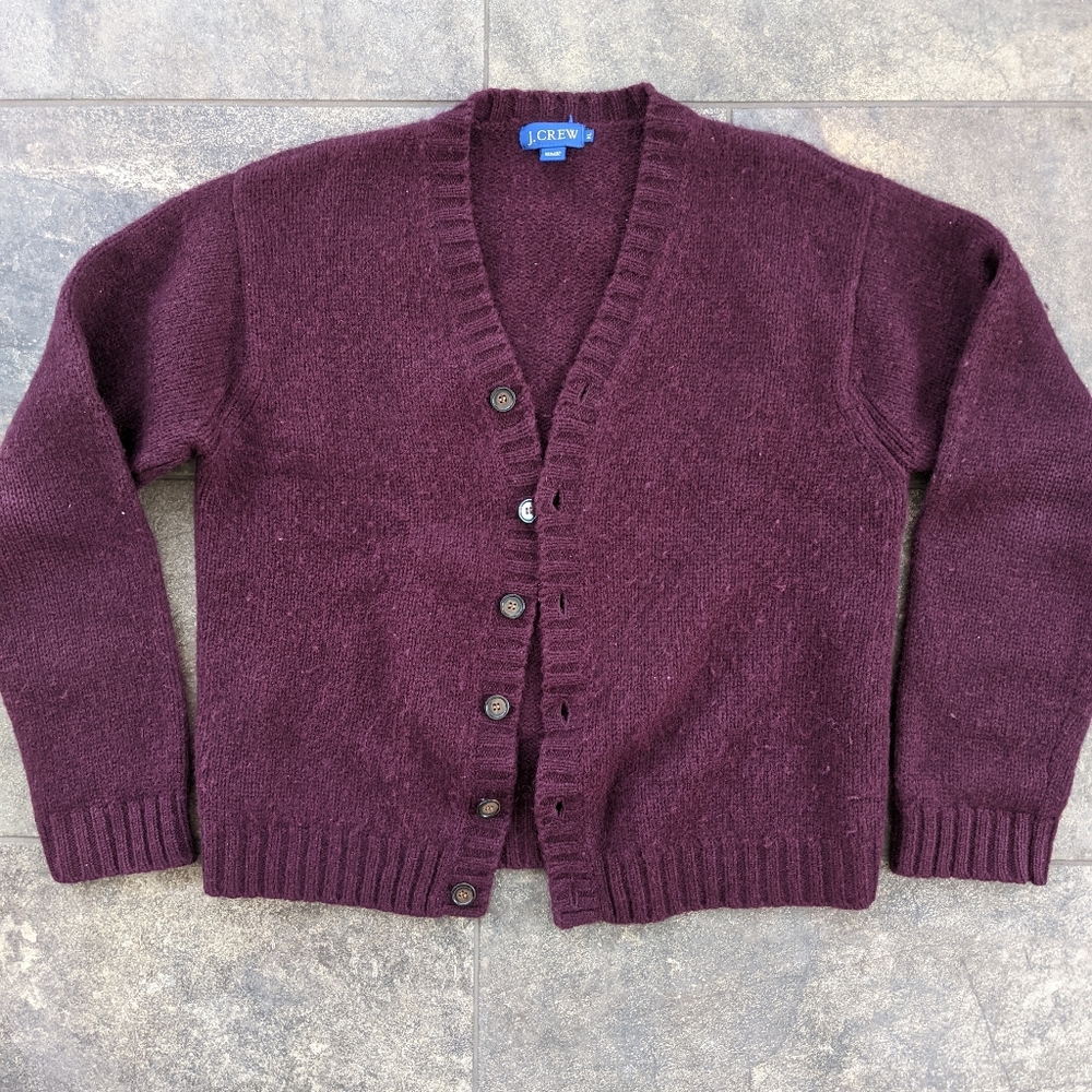 J. Crew maroon wool cardigan sweater